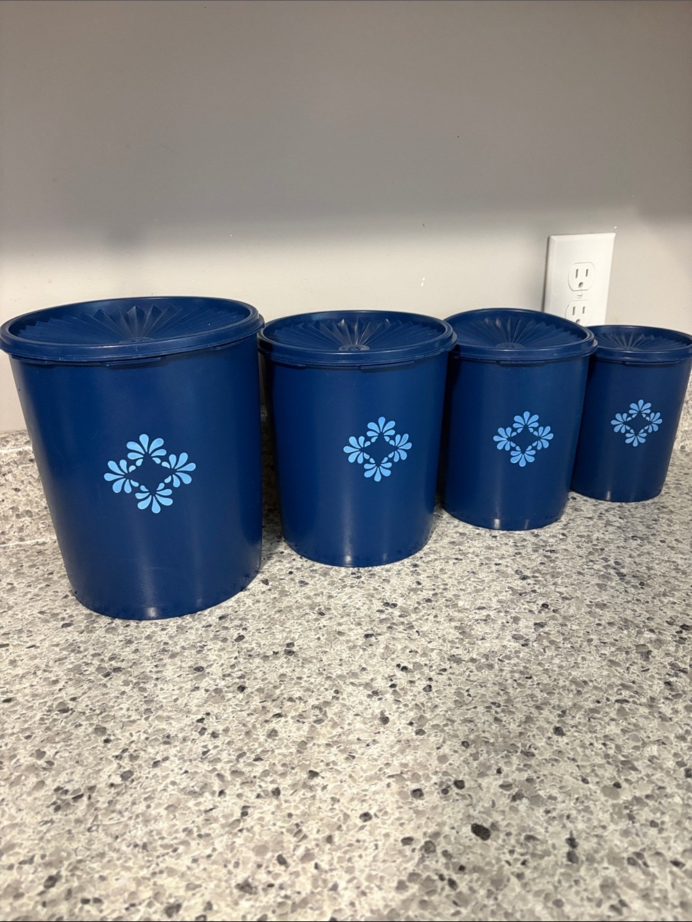 Vintage Tupperware Blue Floral Canister Set